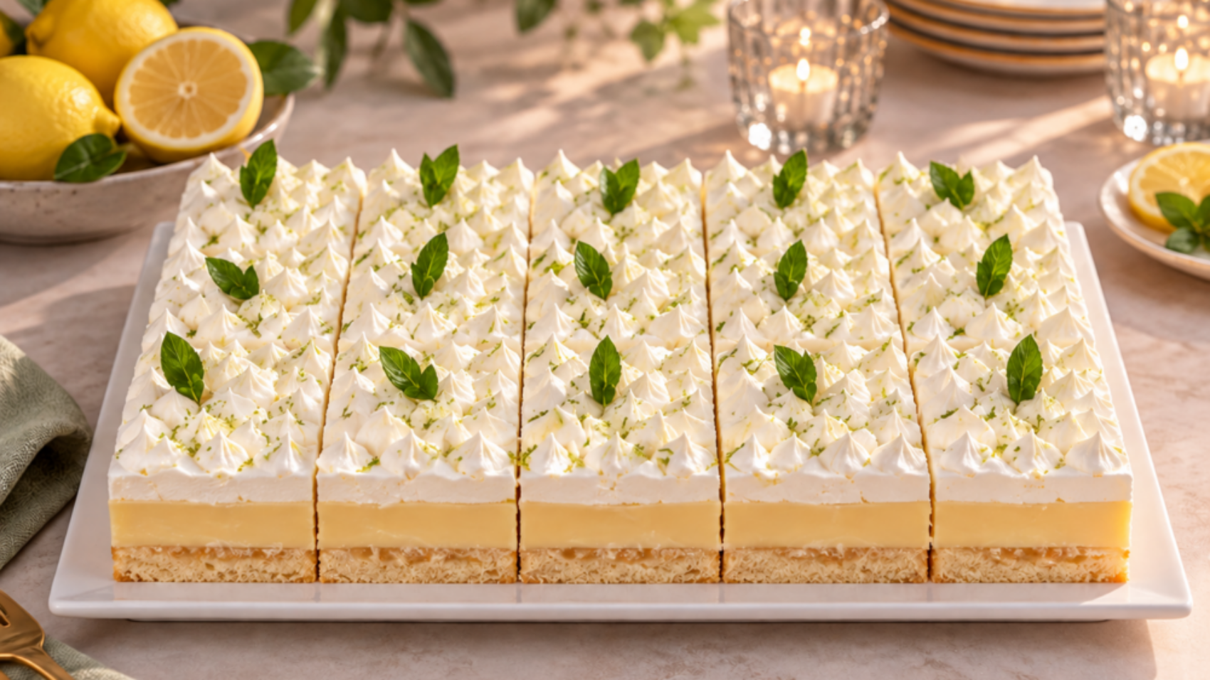 Carrés citron crème et menthe